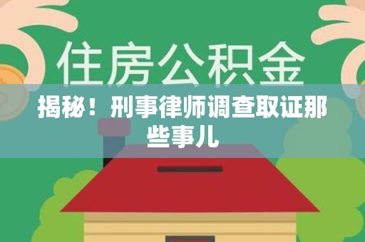 珠山揭秘！刑事律师调查取证那些事儿